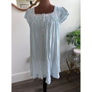Eileen West Nightgown Medium Blue White‎ Floral Lace Trim Button Up Sleepwear